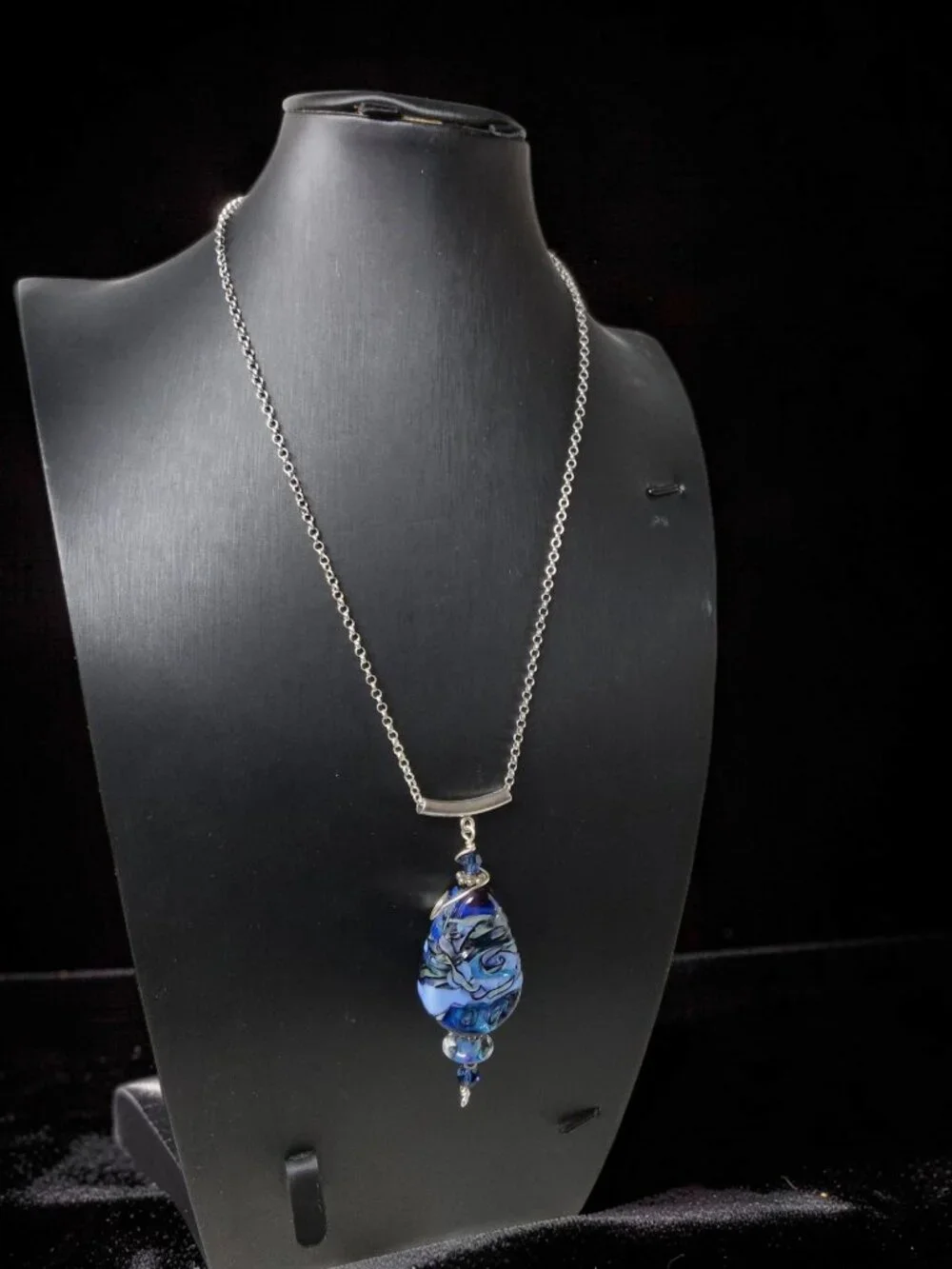Hand crafted lampwork art glass seascape boho statement necklace